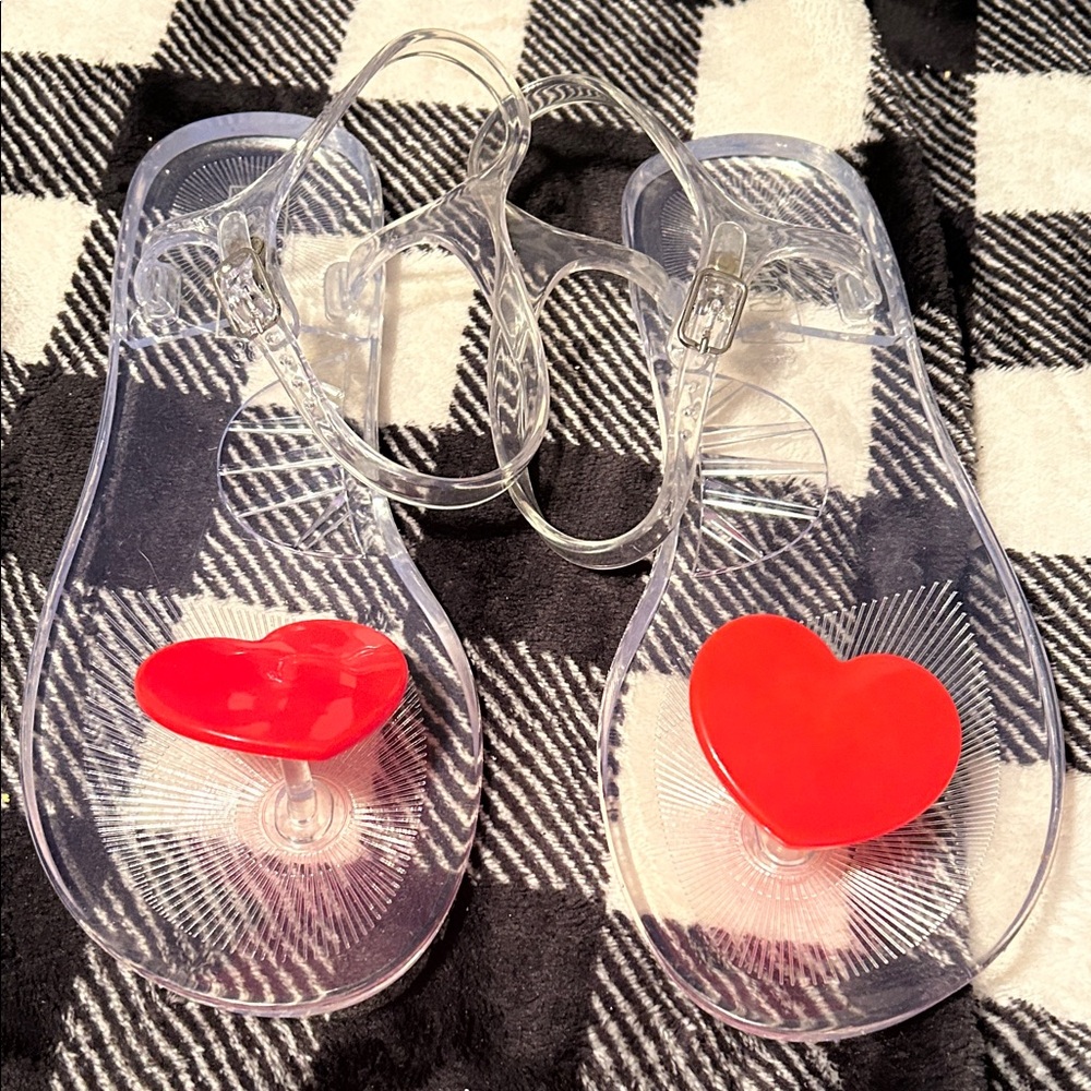 Ann More Clear Sandals with Red Heart Accent